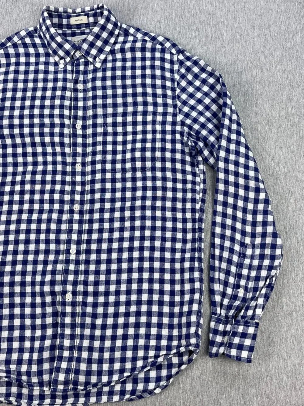 J.Crew Baird McNutt Irish Linen Shirt Men S Blue Gingham Plaid Check Button-Down